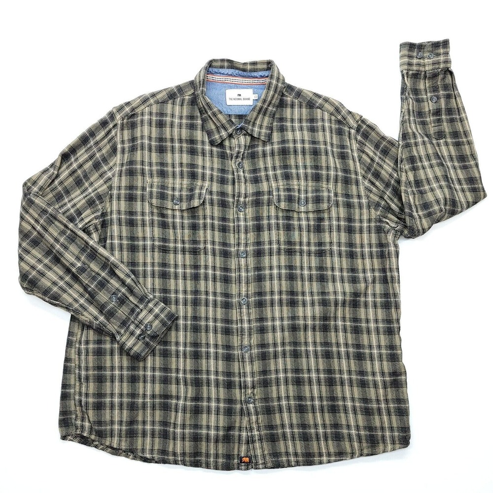 The Normal Brand Shirt Men XXL Black Tan Plaid Mountain Overshirt Button Chore